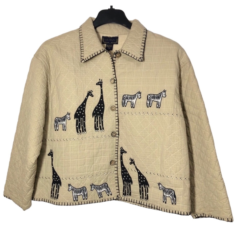 Lifestyle Zebra and Giraffe Appliqué Jacket Womens Size XL Spring Casual